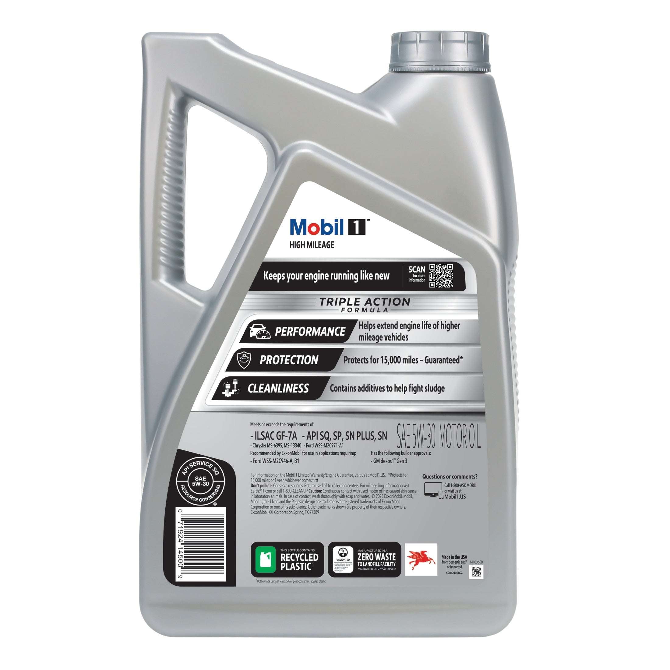 Mobil 1 High Mileage Full Synthetic Motor Oil 5W-30, 5 Quart