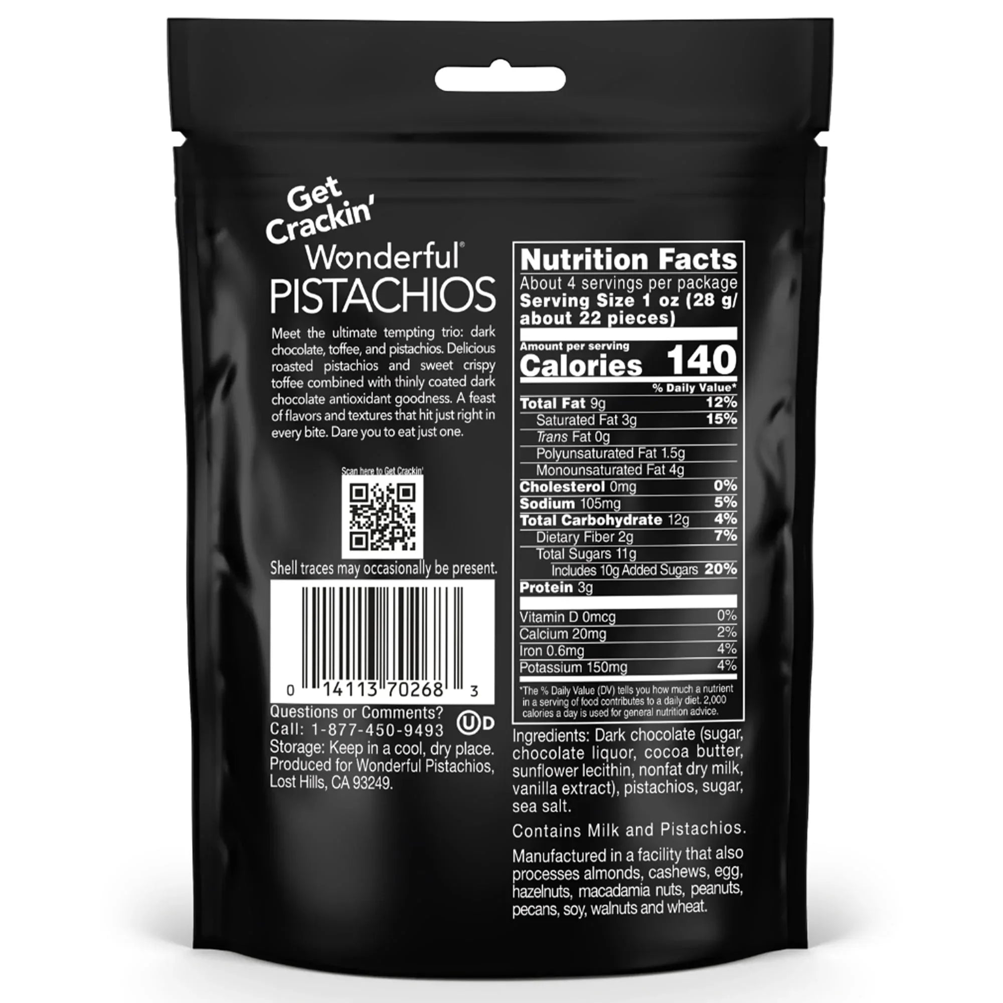 Wonderful Pistachios Chocolate Toffee, 4 Ounce Resealable Bag