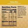 Nutrition Facts panel close-up on a yellow rice pouch with calories and fat details