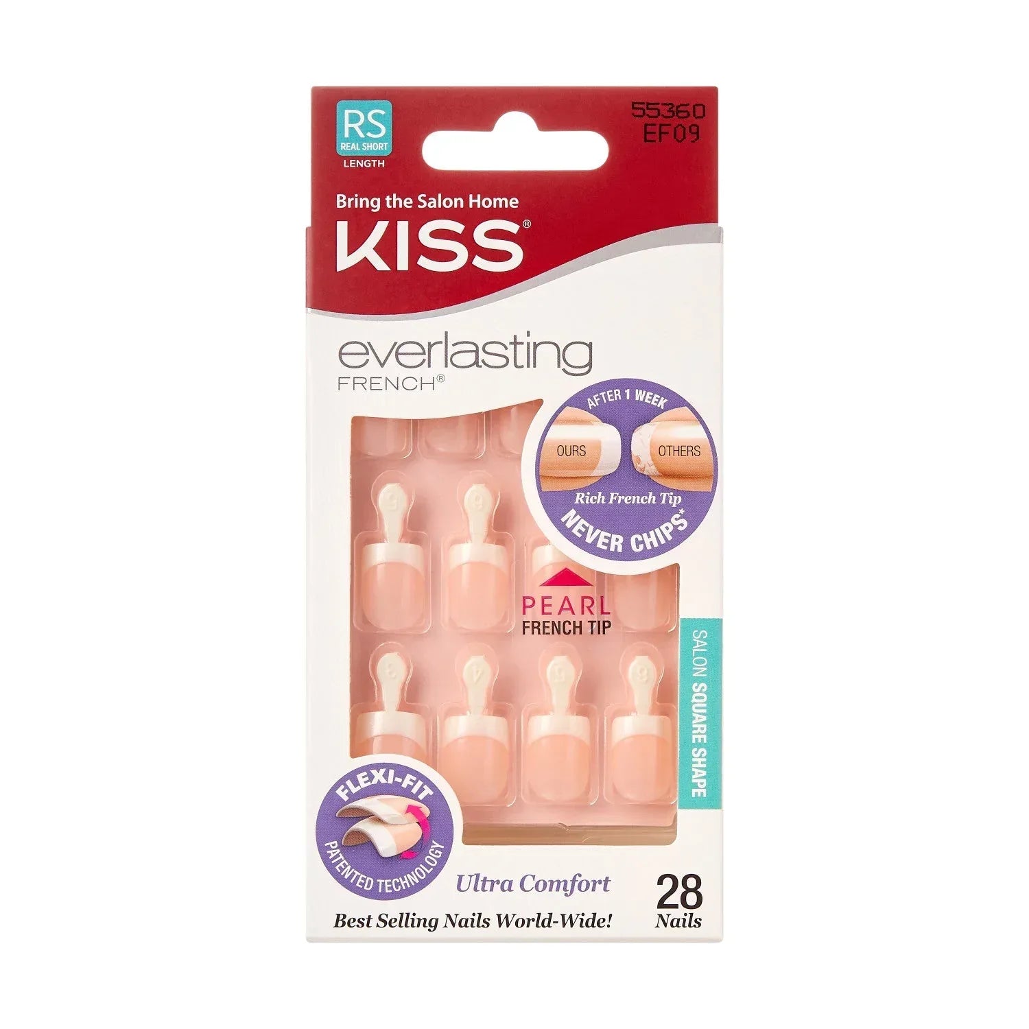 KISS Everlasting French Press on Nails, String Of Pearls, White, Real Short Squoval, 28 Count - USA MEGA SHOP