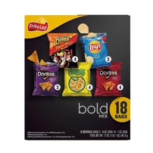 Snack chip variety multipack box front with Cheetos, Lay's, Doritos, Funyuns bags