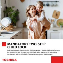 Microwave child lock safety feature graphic with TOSHIBA branding