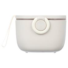 White formula dispenser container with circular lid latch and handle loop