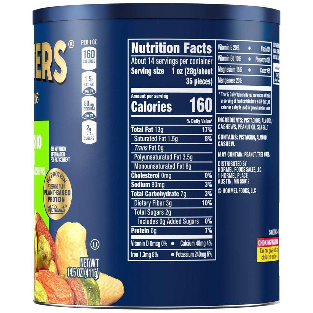 Deluxe Pistachio Mix, Party Snacks, Plant-Based Protein, 14.5 Oz Canister