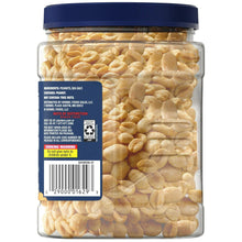 Back label on a jar of lightly salted dry roasted peanuts with peanut kernels visible