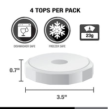 White tough-top canning jar lid, 3.5 in wide, 0.7 in high, 4 pack