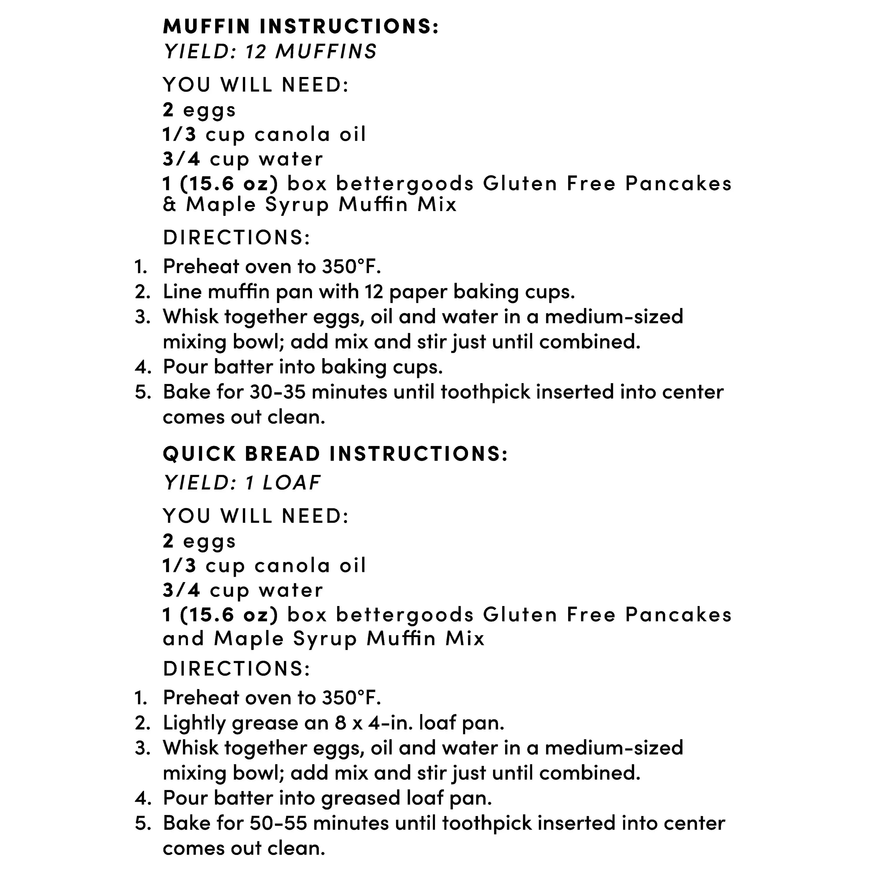 bettergoods Gluten Free Pancakes and Maple Syrup Muffin Mix, 15.6 oz