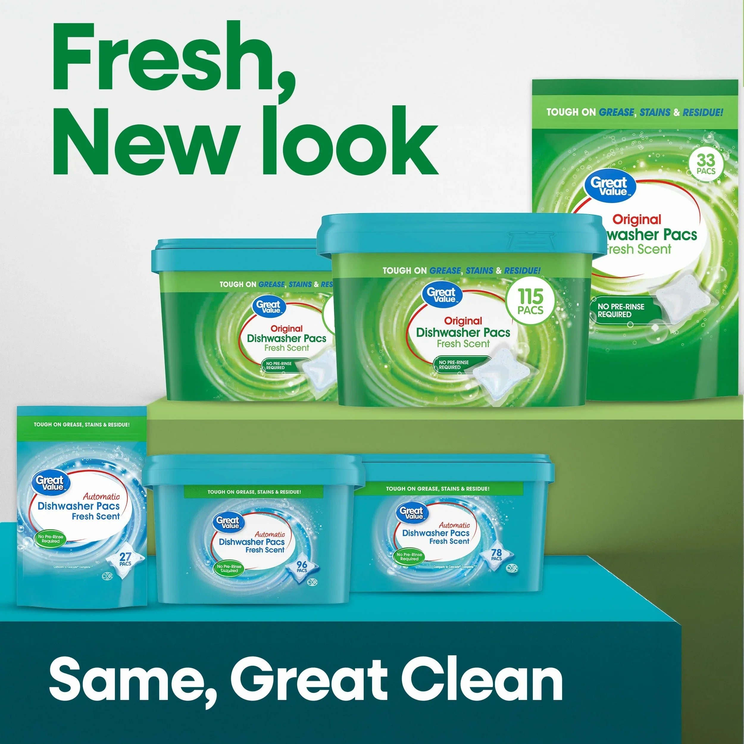Great Value Original Dishwasher Pacs, Fresh Scent, 115 Count