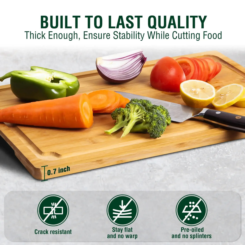 Empune Extra Large Bamboo Cutting Board, 19.9" Wooden Chopping Board for Kitchen with Juice Groove and Built-in Handles - USA MEGA SHOP