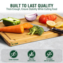 Thick bamboo cutting board with crack-resistant, stable design and flat cutting surface