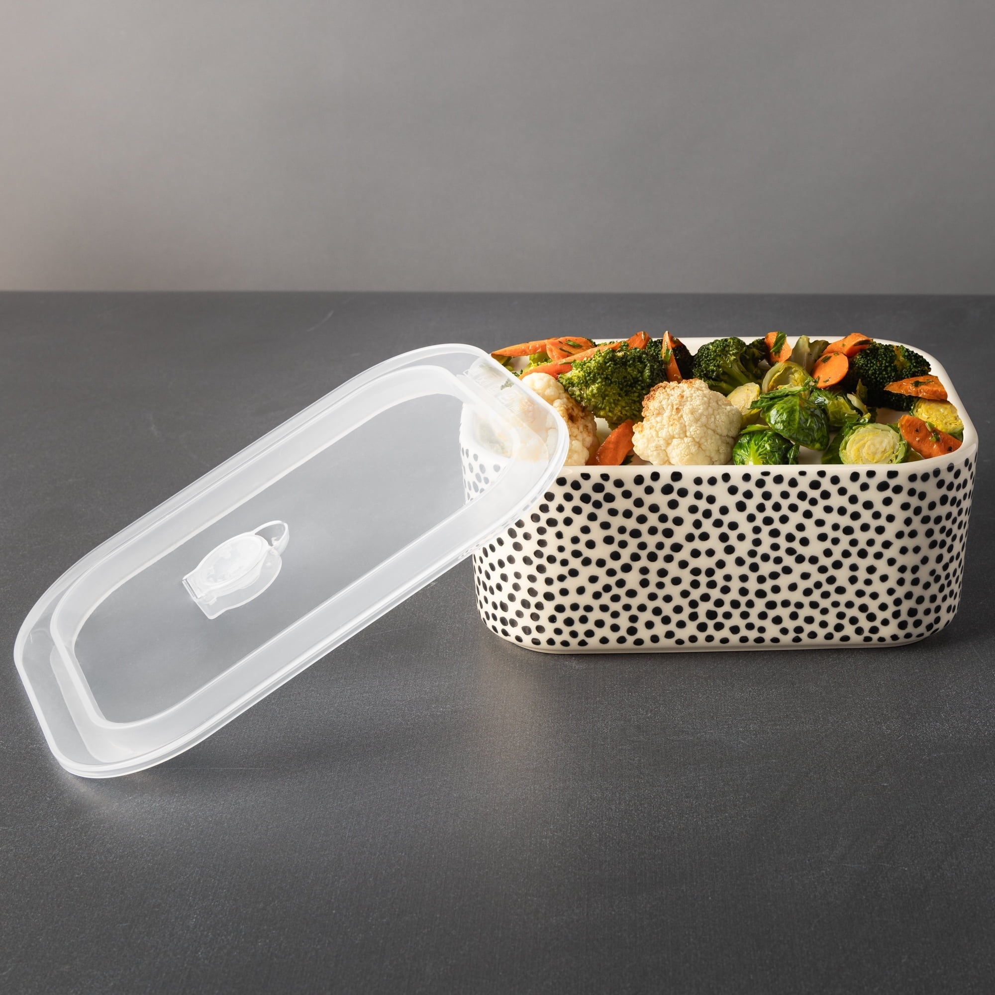 Thyme & Table 4-Piece Rectangle Ceramic Baking Dish & Lid Set - Dot