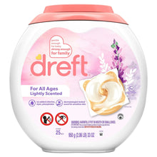 Dreft baby laundry detergent jug back label view, pink lid and 25 loads marking.