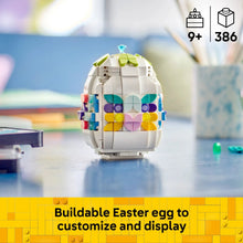 LEGO decorative Easter egg building toy, white egg with multicolor circular front and small top crystal