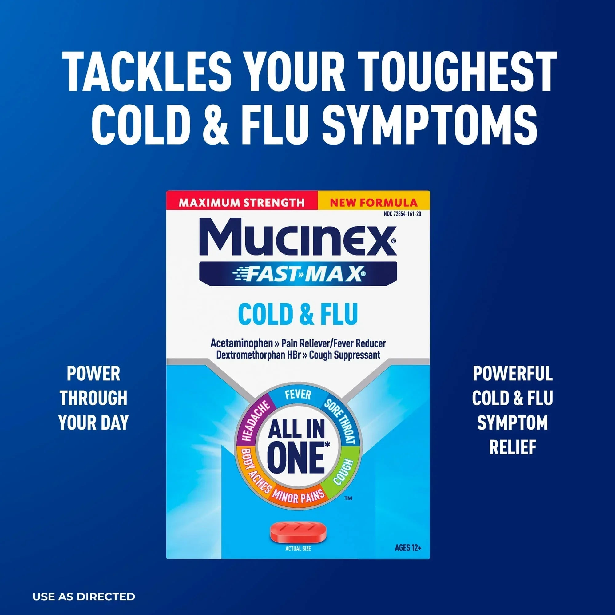 Mucinex Fast-Max Cold & Flu Relief Caplets, Maximum Strength Multi-Symptom Formula with Acetaminophen, 20 Count