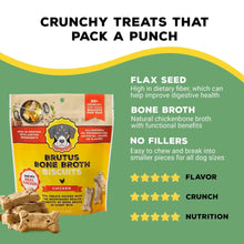 Chicken dog treat biscuits infographic with flex seed, bone broth, no fillers