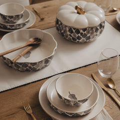 Thyme & Table 3-Piece Serving Bowl with Wooden Serving Spoon and Fork, Red Leaf