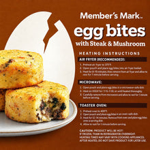 Member's Mark steak and mushroom egg bites with air fryer, microwave, and oven heating instructions