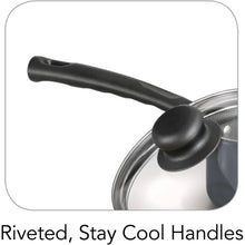 Non-stick skillet with riveted stay-cool handle and glass lid knob