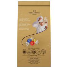 Lindt Lindor chocolate truffles bag back panel with chef illustration and details