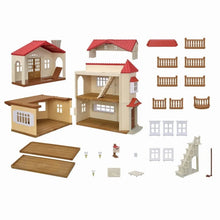 Dollhouse playset accessory pieces set, including roof panels, fences, and stairs
