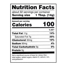 Nutrition facts for salted butter, 100 calories per 1 Tbsp serving