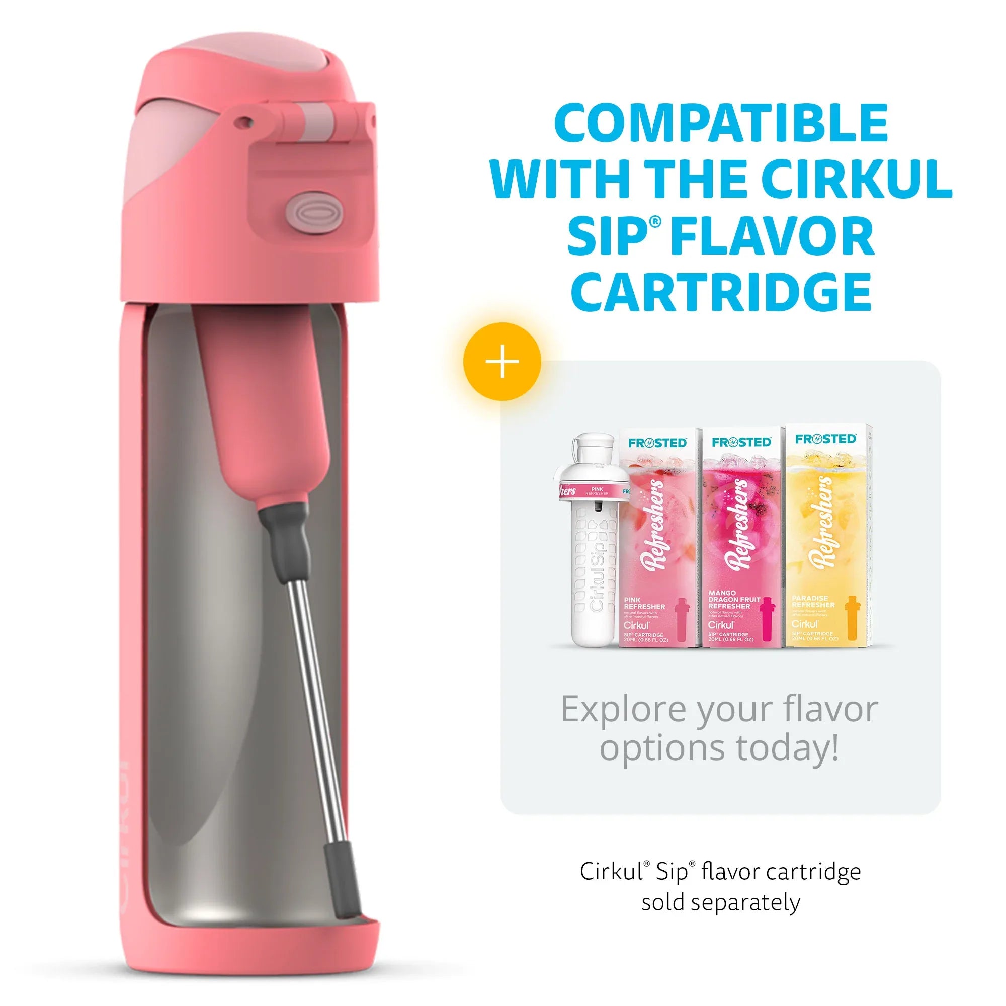 Cirkul 26oz StrawSip Flip Water Bottle, Stainless Steel, Double Wall Insulated, Charmed (Coral) - USA MEGA SHOP