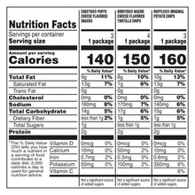 Nutrition Facts panel with calories and daily value tables for three products