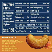 Nutrition Facts panel on PLANTERS Deluxe honey roasted cashews tin