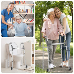 Naipo Compact Folding Walker with Trigger Release and Glide Skis for Seniors Elderly, 5 Inches Front Wheels Support Up to 350lbs, Silver
