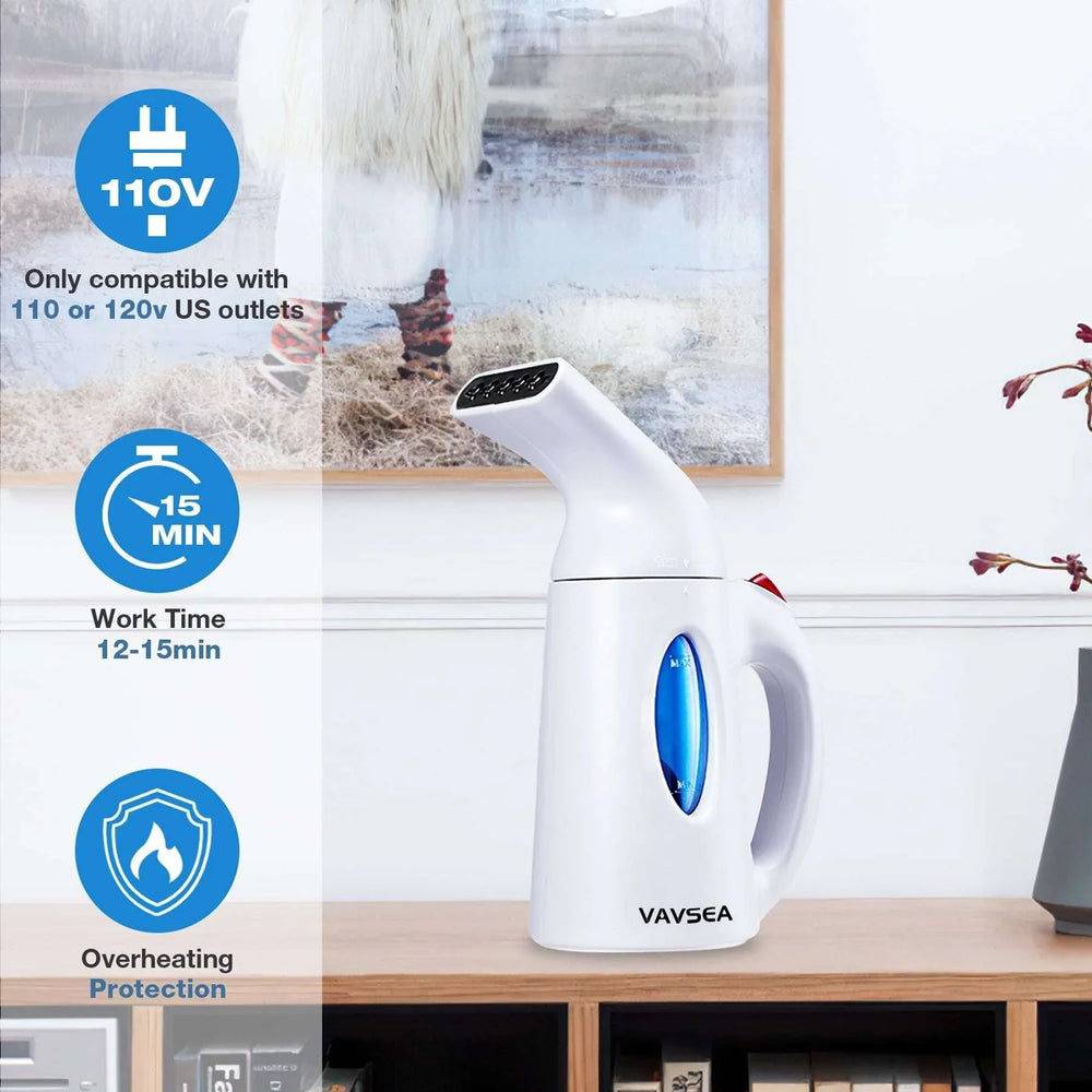 VAVSEA Steamer for Clothes, Portable Garment Steamer, Auto Shut-off Function, Wrinkles/ Steam/ Soften/ Clean/ Sterilize, White - USA MEGA SHOP