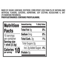 Doublemint gum Nutrition Facts panel with serving and sugar details