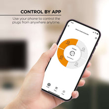 Smart outlet extender app screen on smartphone controlling four outlets, white device