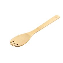 Bamboo serving spoon with forked end and hanging hole