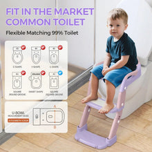 Toddler potty seat on step stool ladder in pink with universal toilet fit
