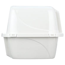 Hooded enclosed cat litter box base, pearl white with curved front panel