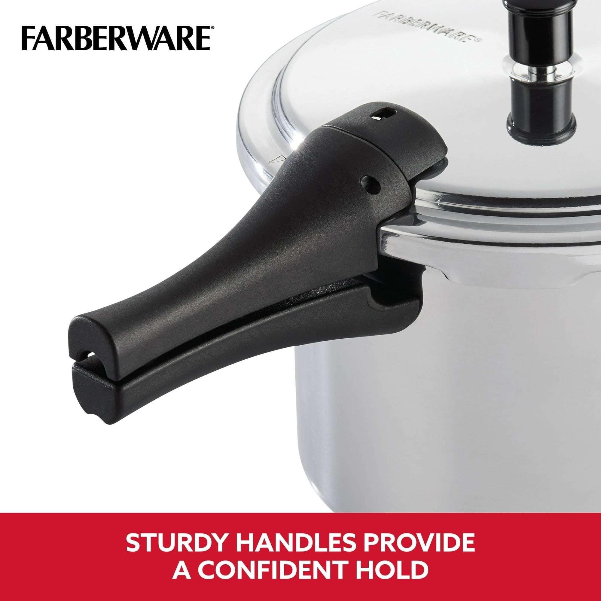 Farberware Pressure Cooker 6 Quart Aluminum Stovetop Pressure Cooker, Induction Compatible, Metal Utensil Safe, Silver