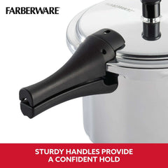 Farberware Pressure Cooker 6 Quart Aluminum Stovetop Pressure Cooker, Induction Compatible, Metal Utensil Safe, Silver