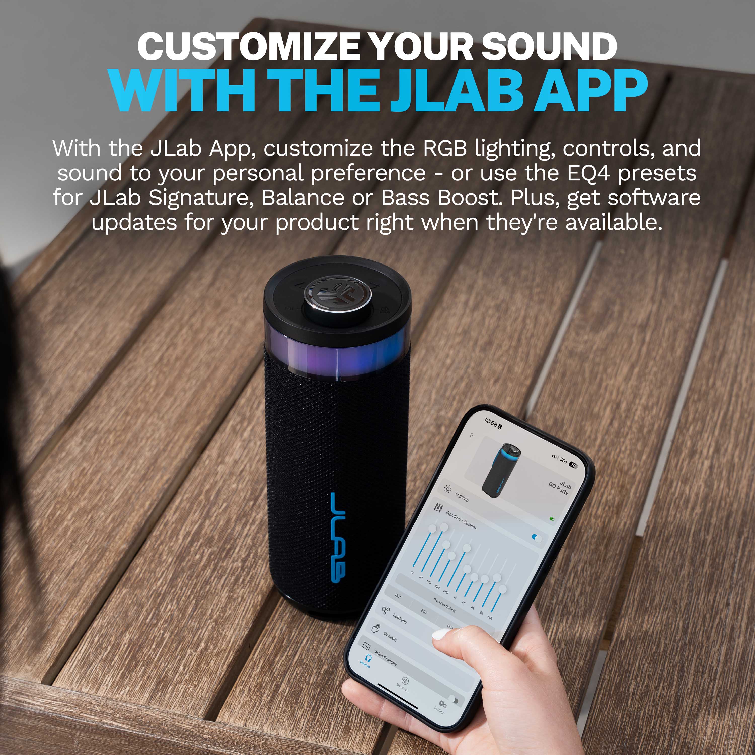 JLab GO Party Speaker - Black; Bluetooth Portable Speaker with RGB Lighting, 10W