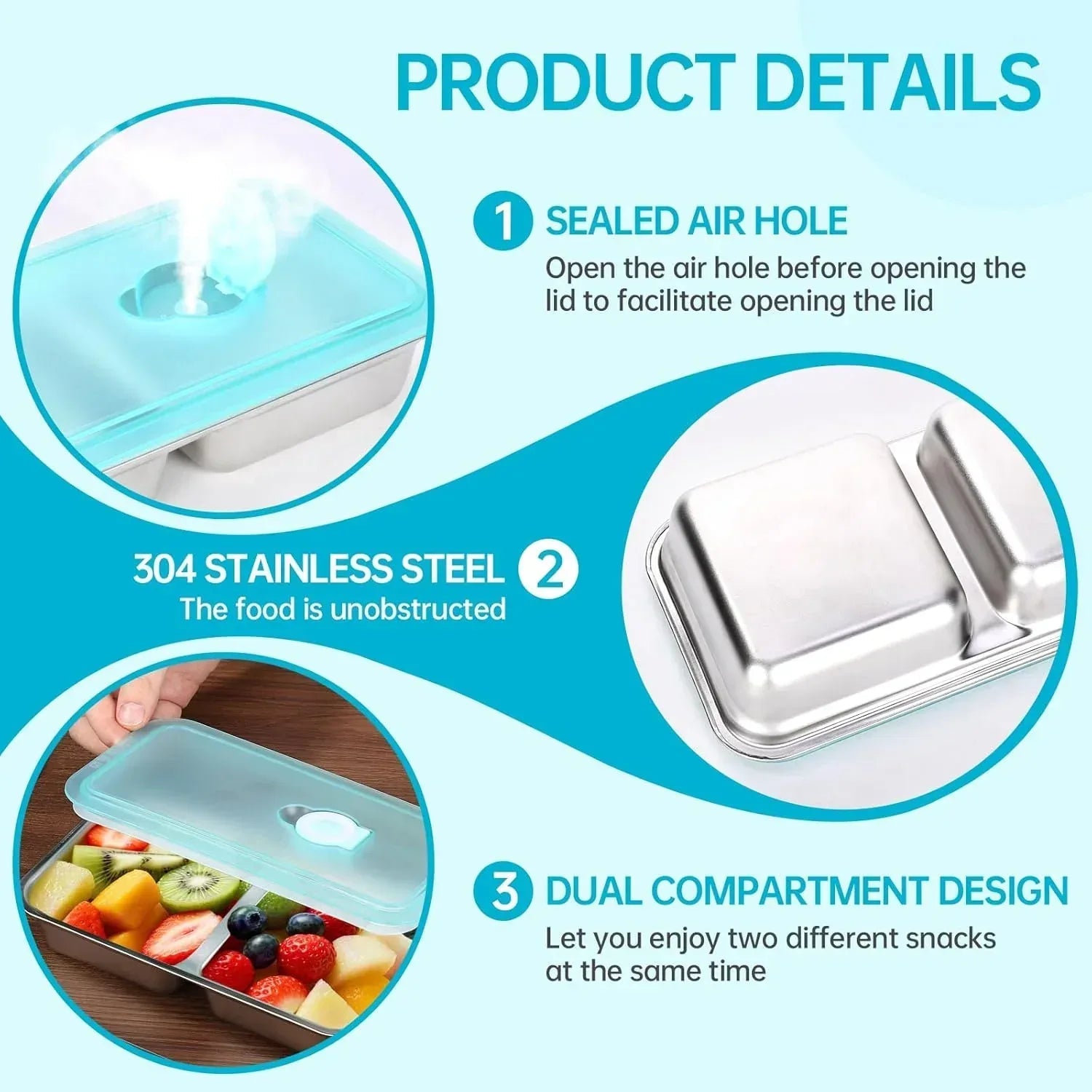 9 Pcs Stainless Steel Snack Containers with Lids and Lunch Box Bag, Grab and Go Snack Containers, Reusable 2 Compartment Stainless Steel Food Storage Containers Set for Travel & Outdoor Camping