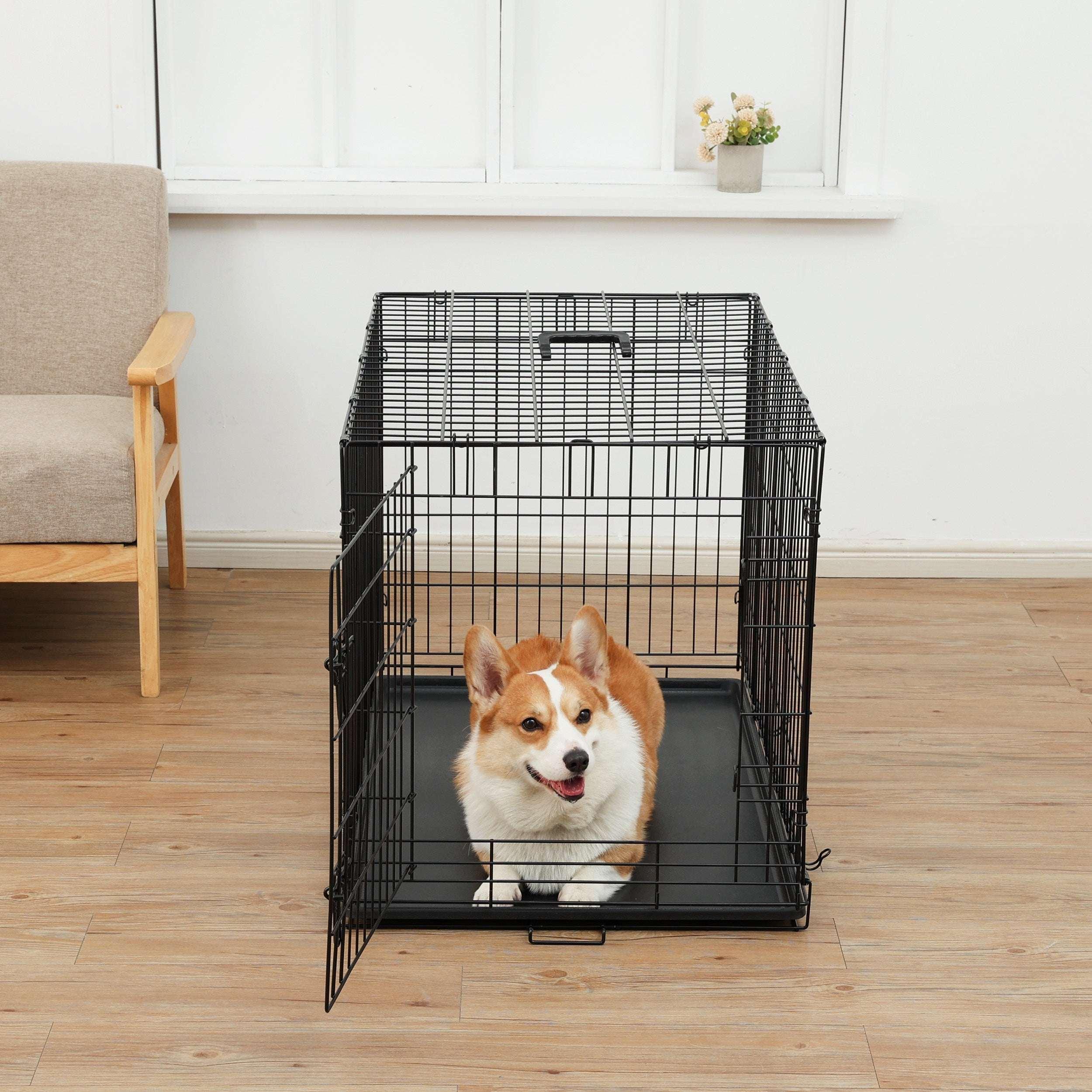 Max & Marlow Single-Door Dog Crate, Foldable Metal Wire Kennel, Portable, Tray and Divider Included, 30" x 19" x 21.5"