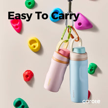 Two insulated water bottles with straw lids and carry clips, pink and blue tumblers