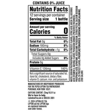 Nutrition Facts label for zero sugar iced tea, 1 bottle serving size