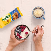 belVita Crunchy Blueberry Breakfast Bars package with bowl of yogurt and berries