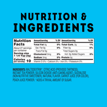 Nutrition & ingredients panel for zero sugar iced tea mix with serving details