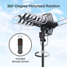 Outdoor TV antenna on a pole with included remote control, motorized 360-degree rotation