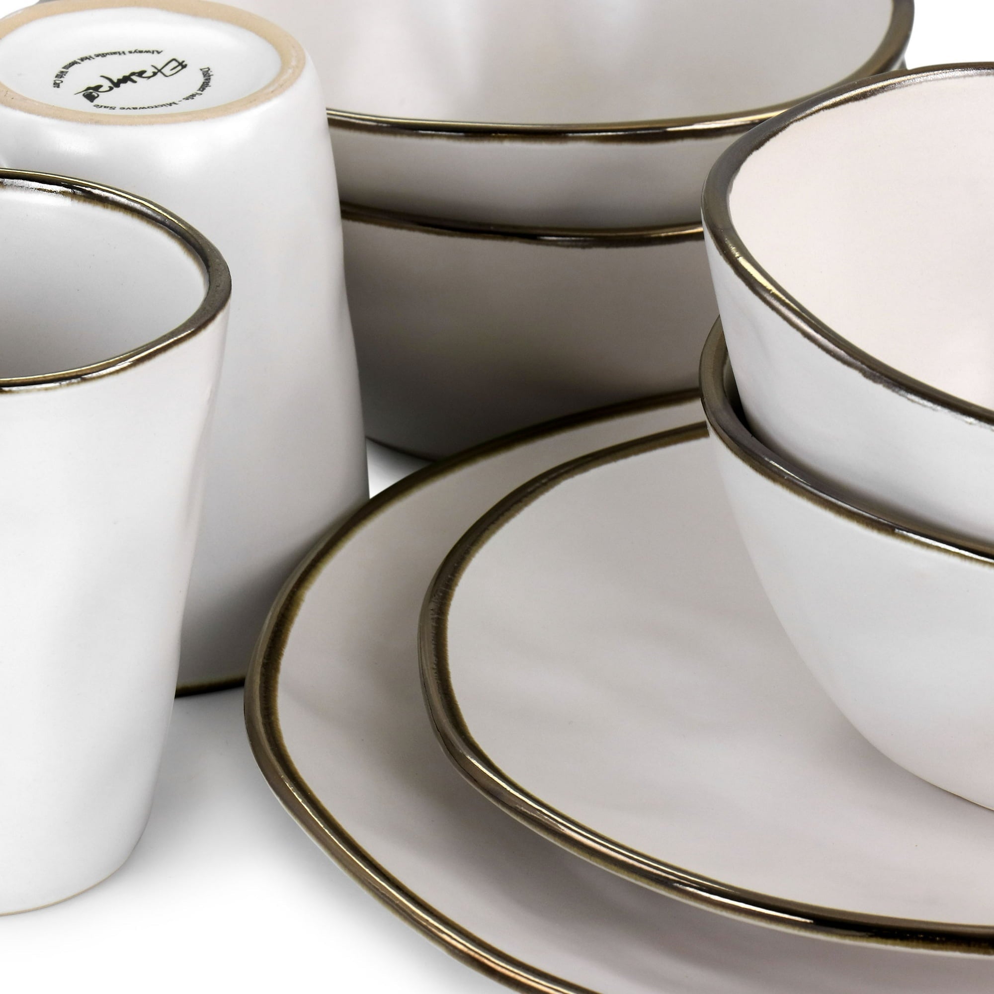 Elama Arthur 6 Piece Stoneware Mug Set in Matt White with Gold Rim