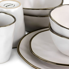 Elama Arthur 6 Piece Stoneware Mug Set in Matt White with Gold Rim