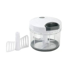 White and gray quick pull chopper with clear bowl and side guard pieces
