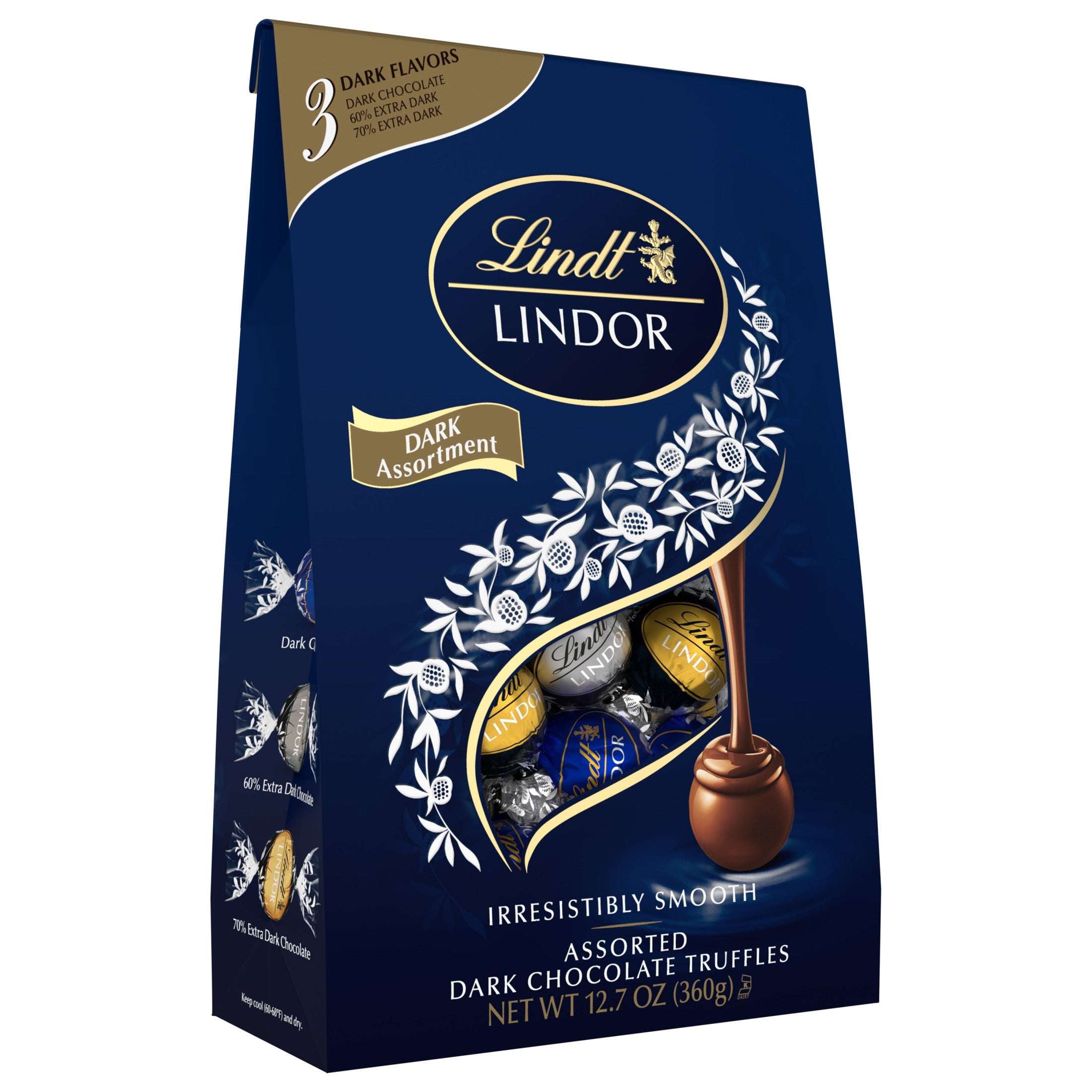 Lindt LINDOR Assorted Dark Chocolate Candy Truffles, 12.7 oz. Bag
