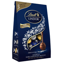 Dark chocolate truffle assortment bag with Lindor logo and truffle illustrations